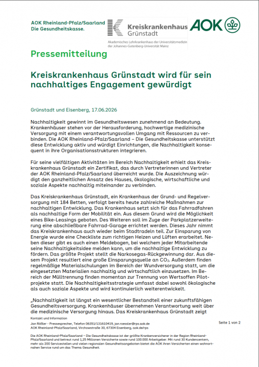 Pressemitteilung Nachhaltigkeit